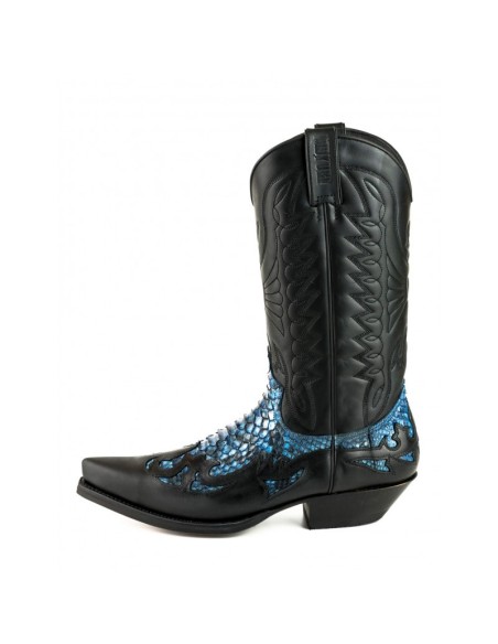 BOTA COWBOY CRAZY OLD NEGRO PITÓN AZUL