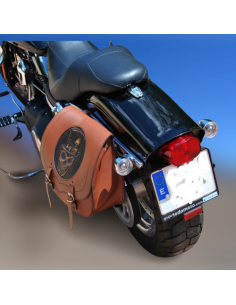 ALFORJA SPARTA SKULL HAT MARRÓN CUERO HCO AMORT IZDA DYNA FAT-BOB H.D