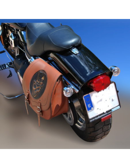 ALFORJA SPARTA SKULL HAT MARRÓN CUERO HCO AMORT IZDA DYNA FAT-BOB H.D