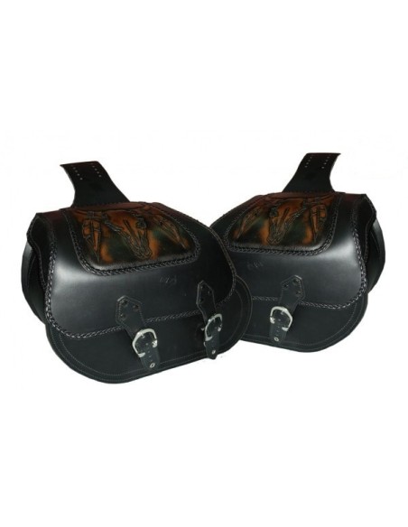 ALFORJAS RÍGIDAS TEMPLARIO TRENZ CRANEO TORO MARRÓN HONDA SHADOW 750