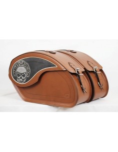 ALFORJAS RIGIDAS VENDETTA HARLEY DAVIDSON SKULL MARRÓN