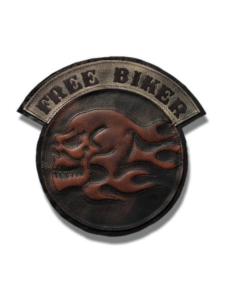 PARCHE DE ESPALDA PIEL FREE BIKER SKULL MARRÓN