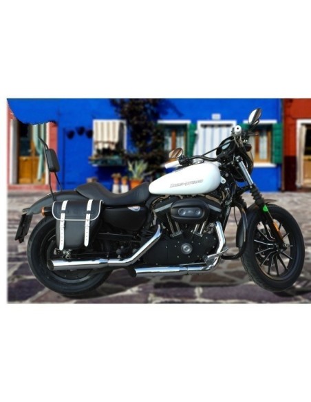 ALFORJA PIEL CENTURION HCO AMORT DCHA NEGRO/BLANCO SPORTSTER H.D
