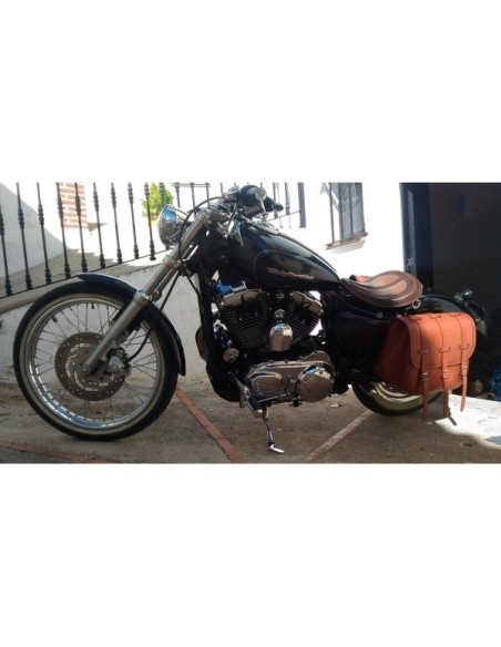 ALFORJA PIEL TRAJANO BASICA MARRÓN CUERO HCO AMORT IZDA SPORTSTER H.D 883-1200