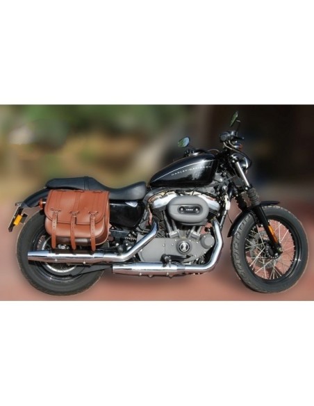 ALFORJA PIEL TRAJANO BASICA MARRÓN CUERO HCO AMORT DCHA SPORTSTER H.D 883-1200