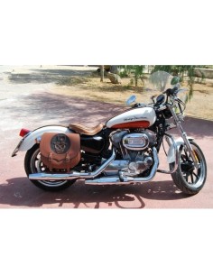 ALFORJA PIEL SPARTA SKULL HAT MARRÓN CUERO HCO AMORT DERECHA SPORTSTER H.D