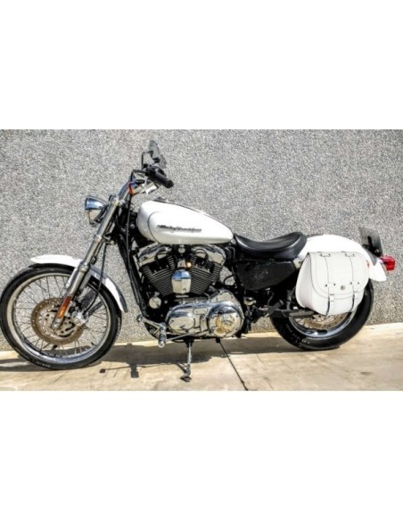 ALFORJA PIEL BANDO BAS BLANCO HCO AMORT IZDA SPORTSTER H.D
