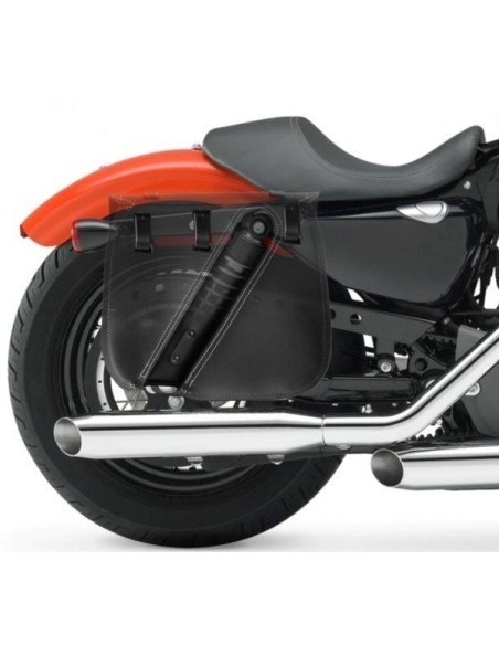 ALFORJA PIEL ULISES HILO NARANJA DCHA HCO AMORT PARA SPORTSTER H.D