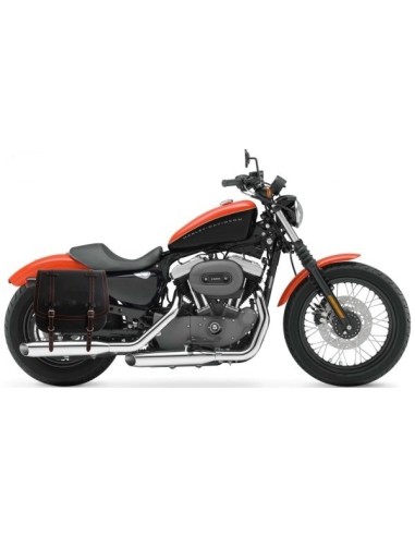 ALFORJA PIEL ULISES HILO NARANJA DCHA HCO AMORT PARA SPORTSTER H.D
