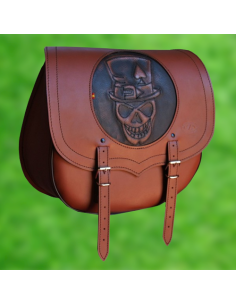 ALFORJA PIEL SPARTA SKULL HAT MARRÓN CUERO HCO AMORT DCHA DYNA H.D