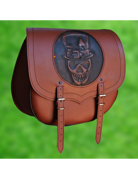 ALFORJA PIEL SPARTA SKULL HAT MARRÓN CUERO HCO AMORT DCHA DYNA H.D