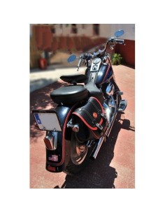 ALFORJA PIEL BANDO NEGRO-ROJO PARA SOFTAIL HARLEY DAVIDSON