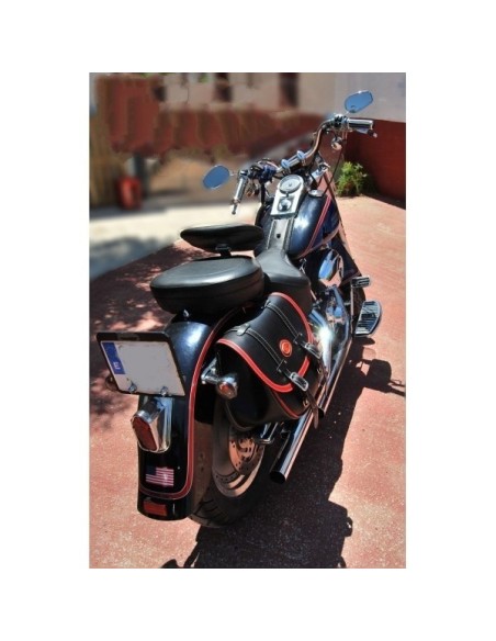 ALFORJA PIEL BANDO NEGRO-ROJO PARA SOFTAIL HARLEY DAVIDSON