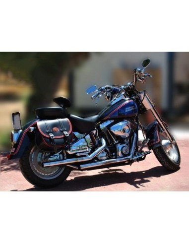 ALFORJA PIEL BANDO NEGRO-ROJO PARA SOFTAIL HARLEY DAVIDSON