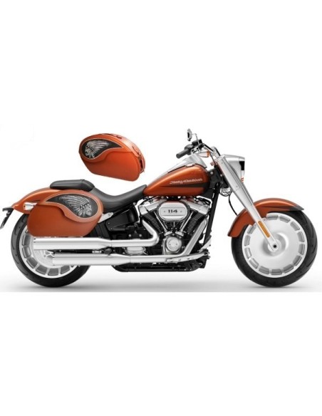 ALFORJAS RIGIDAS VENDETTA GRAN JEFE MARRÓN CUERO SOFTAIL FAT BOY H.D