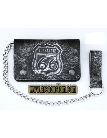 CARTERA RUTA-66 PIEL ENVEJECIDA CON CADENA PARA CINTURÓN 10X15