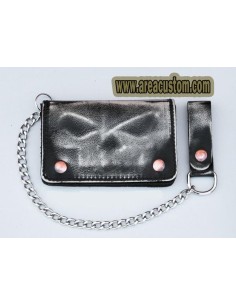 CARTERA SKULL PIEL ENVEJECIDA CON CADENA PARA CINTURÓN 10X15