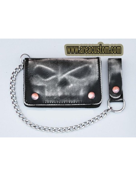 CARTERA SKULL PIEL ENVEJECIDA CON CADENA PARA CINTURÓN 10X15