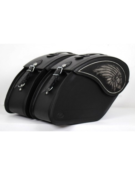 ALFORJAS PIEL RÍGIDAS LEGEND BIG-BOSS VINTAGE GRIS-NEGRO UNIVERSAL