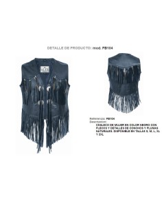 CHALECO PIEL CHICA CON FLECOS Y PLUMAS