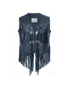 CHALECO PIEL CHICA CON FLECOS Y PLUMAS