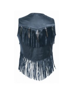CHALECO PIEL CHICA CON FLECOS Y PLUMAS