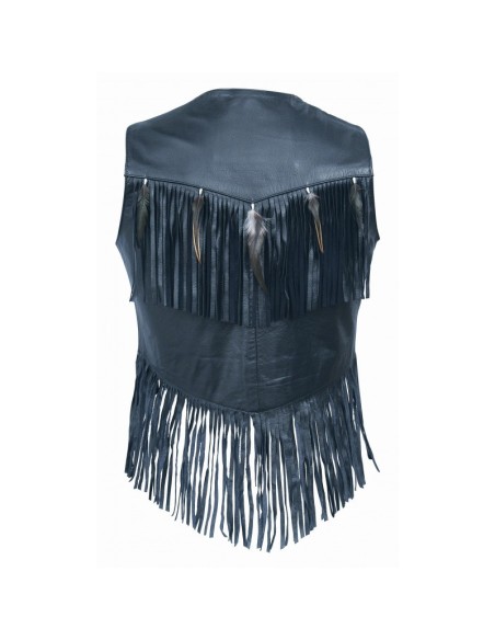 CHALECO PIEL CHICA CON FLECOS Y PLUMAS
