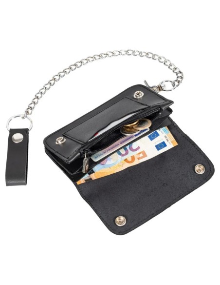 BILLETERA MOTERA 16 X 8,5 CM CON CADENA PARA CINTURÓN PIEL