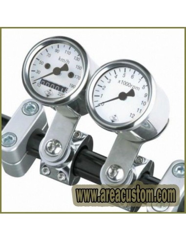 KIT CUENTAKILOMETROS/REVOLUCIONES 48MM CROMADO ESFERA BLANCA