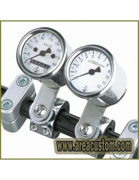 KIT CUENTAKILOMETROS/REVOLUCIONES 48MM CROMADO ESFERA BLANCA