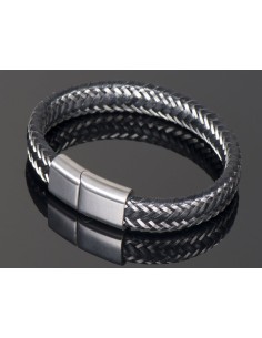 BRAZALETE PIEL Y ACERO QUIRURGICO 