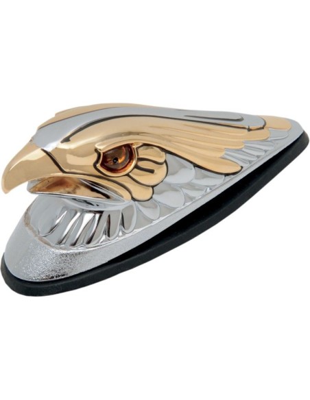 CABEZA AGUILA GRANDE CROMADA Y DORADA CON LUZ EMBELLECEDOR