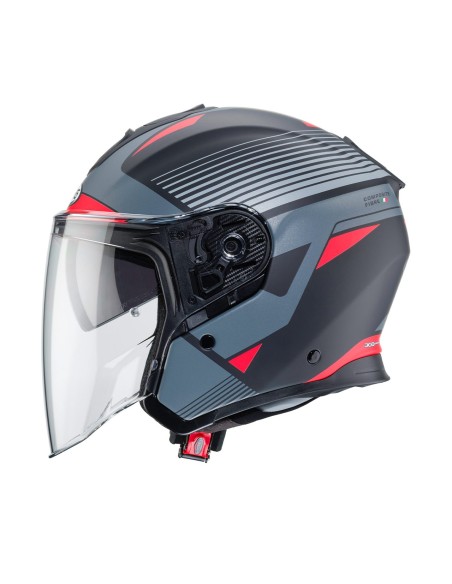 CASCO JET CABERG FLYON RIO NEGRO MATE - ROJO - ANTRACITA - PLATA