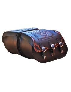 ALFORJAS SUPER-STAR PIEL RIGIDAS TEX TRIBAL FONDO MARRÓN