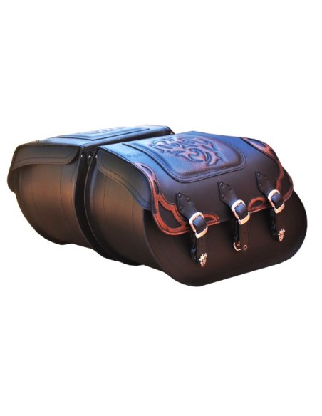 ALFORJAS SUPER-STAR PIEL RIGIDAS TEX TRIBAL FONDO MARRÓN