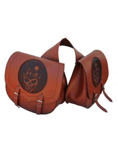 ALFORJA PIEL SPARTA SKULL HAT MARRÓN CUERO UNIVERSAL