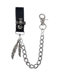 CADENA CINTURON GRUESA CRUZ CELTA CON CALAVERA Y PLUMAS