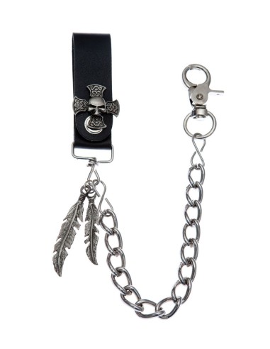 CADENA CINTURÓN GRUESA CRUZ CELTA CON CALAVERA Y PLUMAS CADENA CINTURÓN GRUESA CRUZ CELTA CON CALAVERA Y PLUMAS