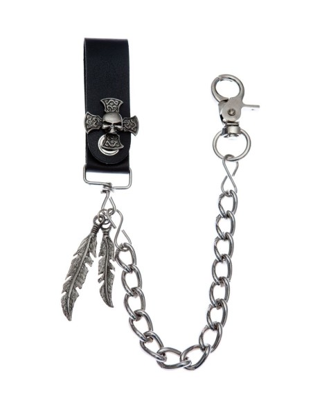 CADENA CINTURON GRUESA CRUZ CELTA CON CALAVERA Y PLUMAS