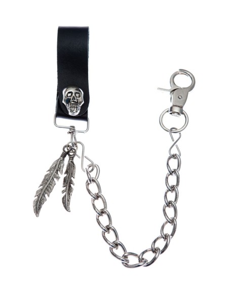 CADENA CINTURON GRUESA CALAVERA Y PLUMAS